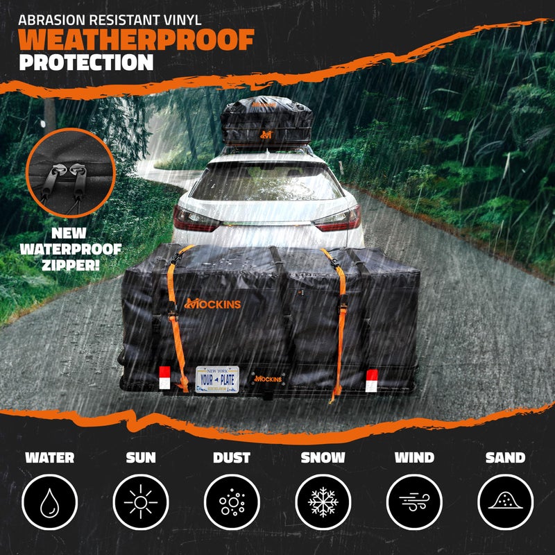 Mockins 16 Cu.Ft. Trailer Hitch Cargo Carrier Bag | 58""x20""x24"" Abrasion-Resistant Vinyl Waterproof Cargo Bag for Hitch Carrier | All-Weather Truck Bed Storage Set w/Straps  Bag Lock  & Carry Bag - Image 5